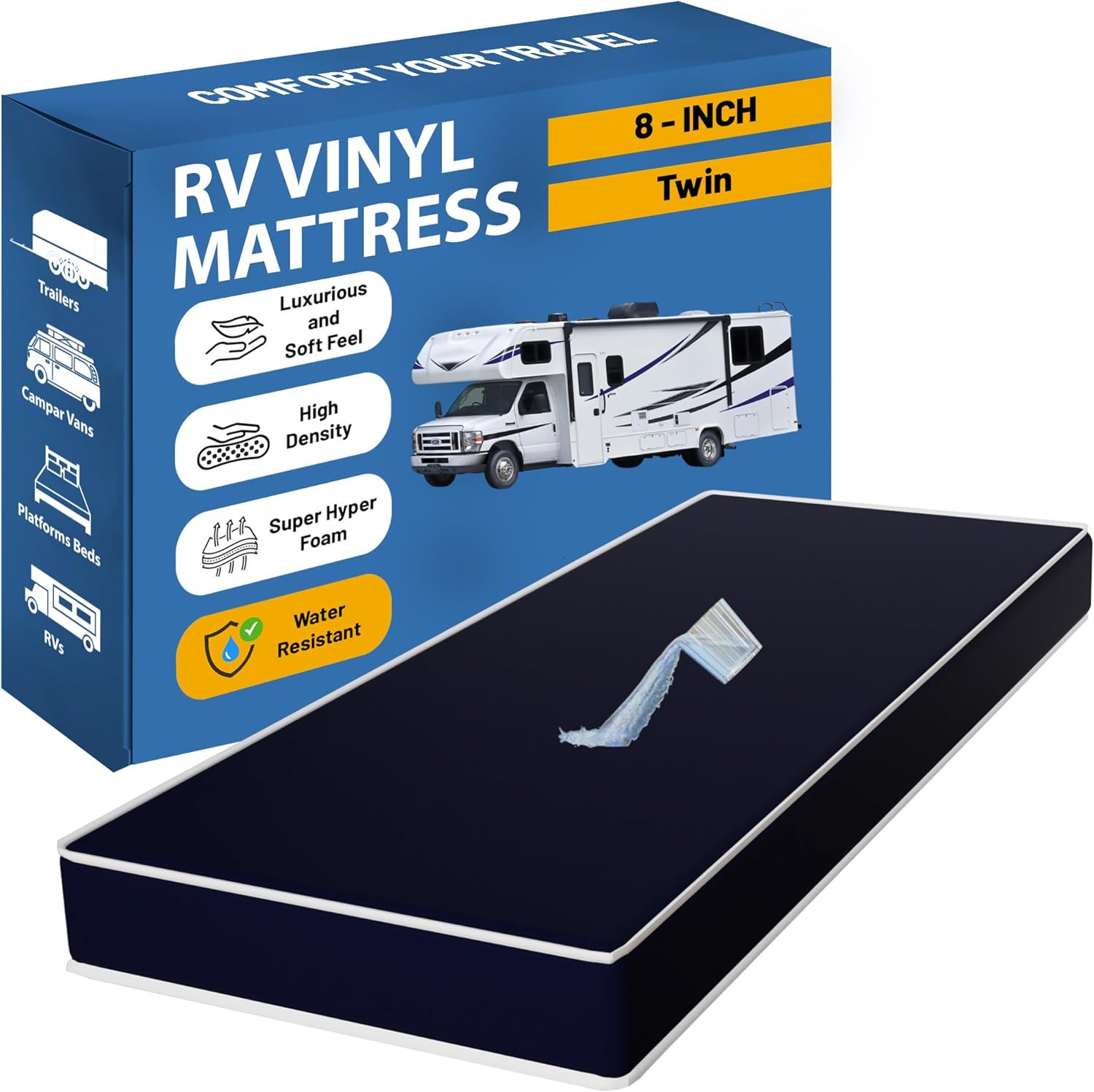 Medium Firm 8-Inch Water-Resistant Twin Foam Mattress - Easy Clean & Quiet gallery