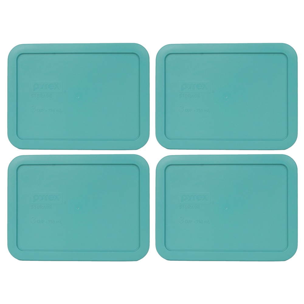 Pyrex 7210-PC Turquoise Rectangle 3 Cup Storage Lid Cover 4PK for Glass Dish