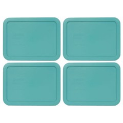 Pyrex 7210-PC Turquoise Rectangle 3 Cup Storage Lid Cover 4PK for Glass Dish