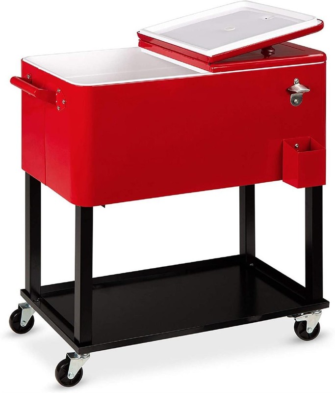 Rolling Cooler Picnic 80QT Outdoo Cooler Ice Chest Party Cooler Cart Red gallery