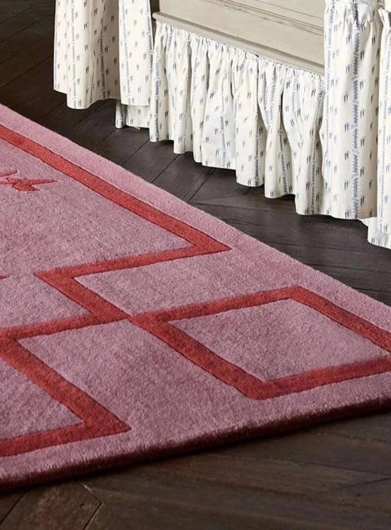 Hand-Tufted Wool Rug Pink Floral Design Modern Carpet, 5x8, 6x9, 8x10, 9x12 gallery