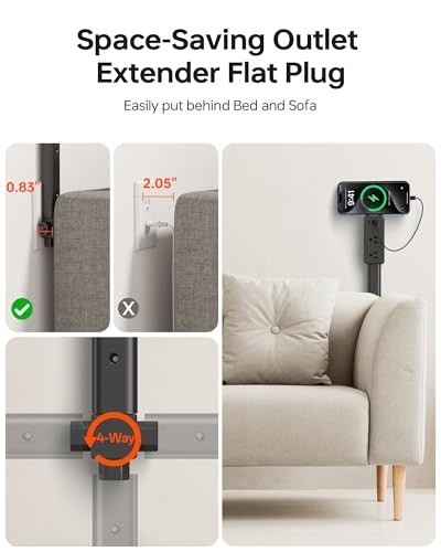 2-Pack Black Electrical Outlet Extender Stick 4-Way Flat Plug 8"-36 gallery