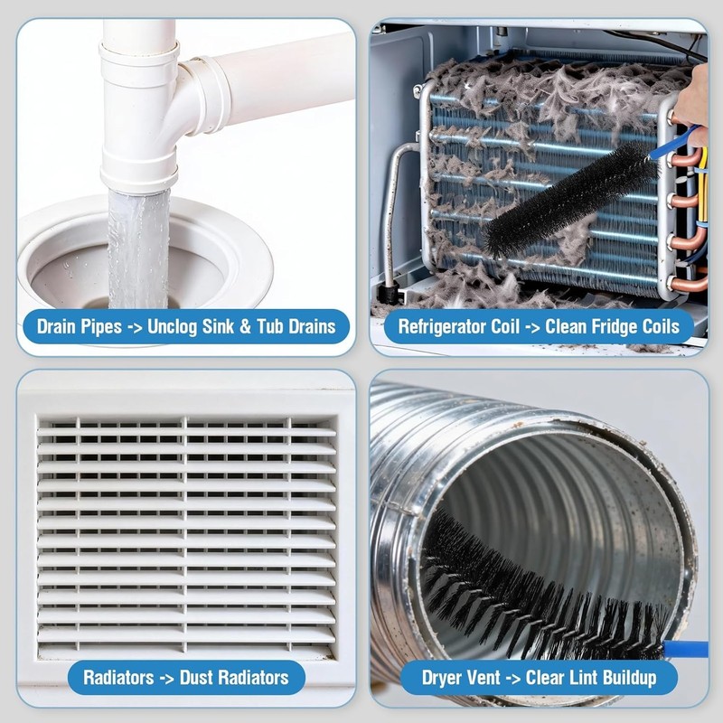 3PCS Drain Brush Set with Refrigerator Coil Cleaning Brush, Multi-Use Drain C... gallery