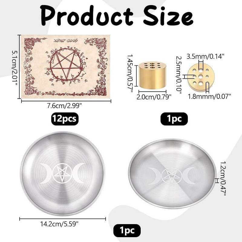 Round Offering Bowl Devotion Ritual Plate with 12Pcs Vellum and 1Pc Incense gallery