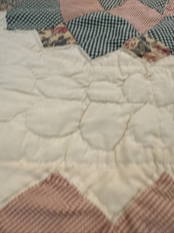 Quilted Star Tablecloth Wall Hanging Country Green Red 52x60 Hand Stitched gallery