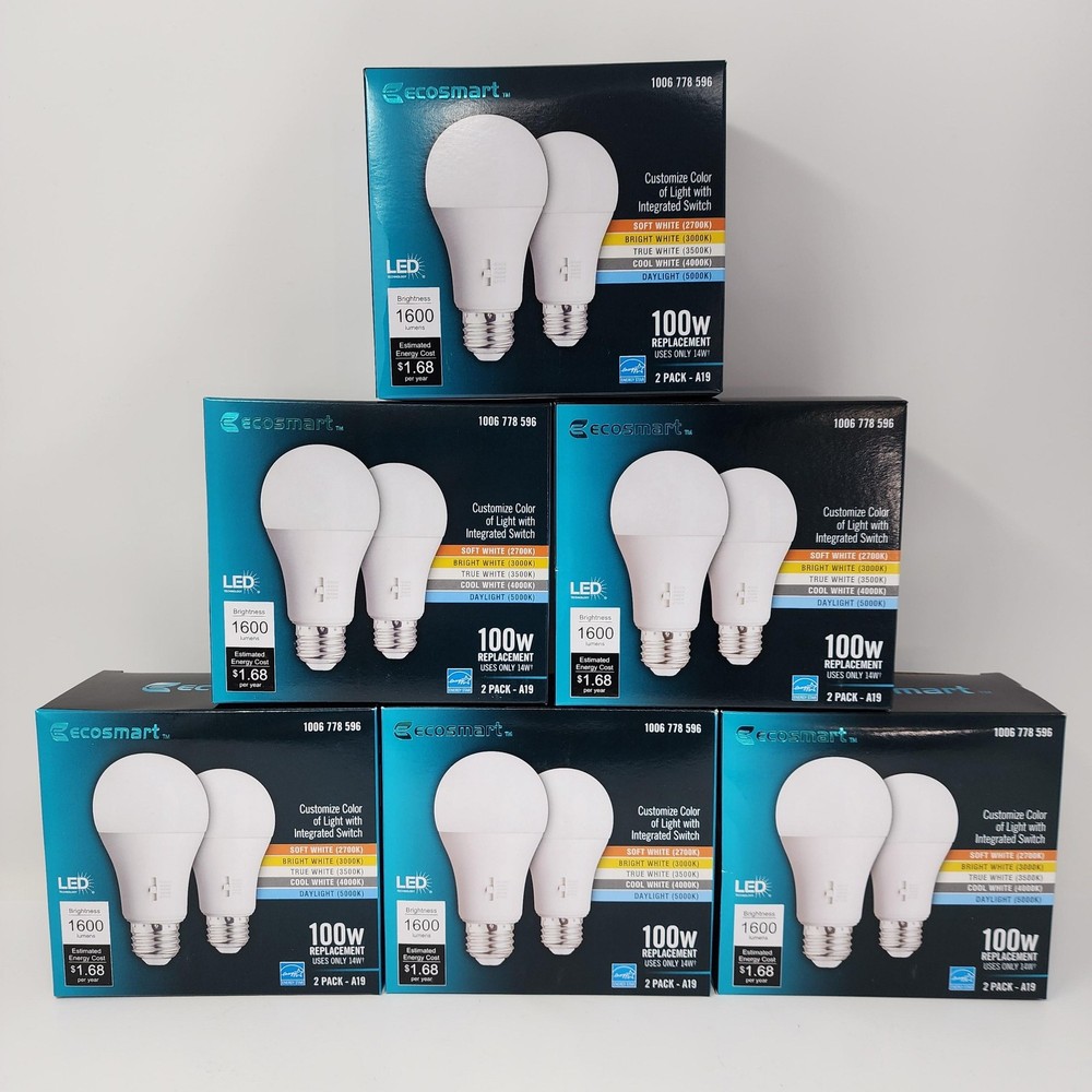 EcoSmart LED A19 Color Select Light Bulbs 14W 1600 Lm Dimmable (12 Bulbs)