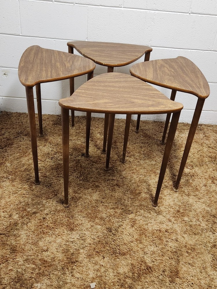 MCM Nesting Stacking Tables Side End Unusual Shape Set Of 4 Vintage Rough Parts