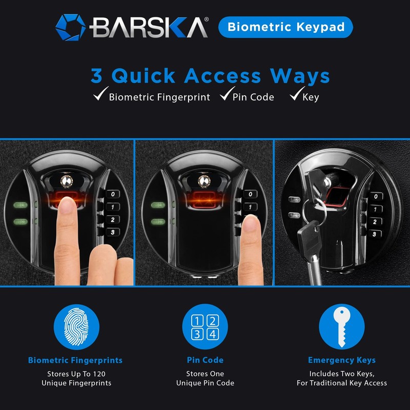 Barska HQ100 Biometric and Keypad Safe – Dual Access 0.46 Cu Ft, Black gallery
