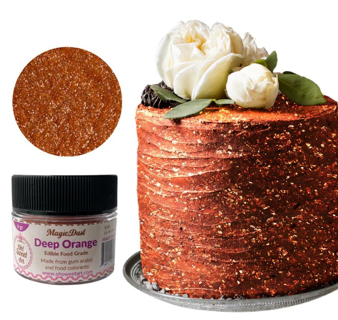 Edible Glitter dust DEEP ORANGE ( 6 grams ) Magic dust , Kosher, Gluten free FDA gallery