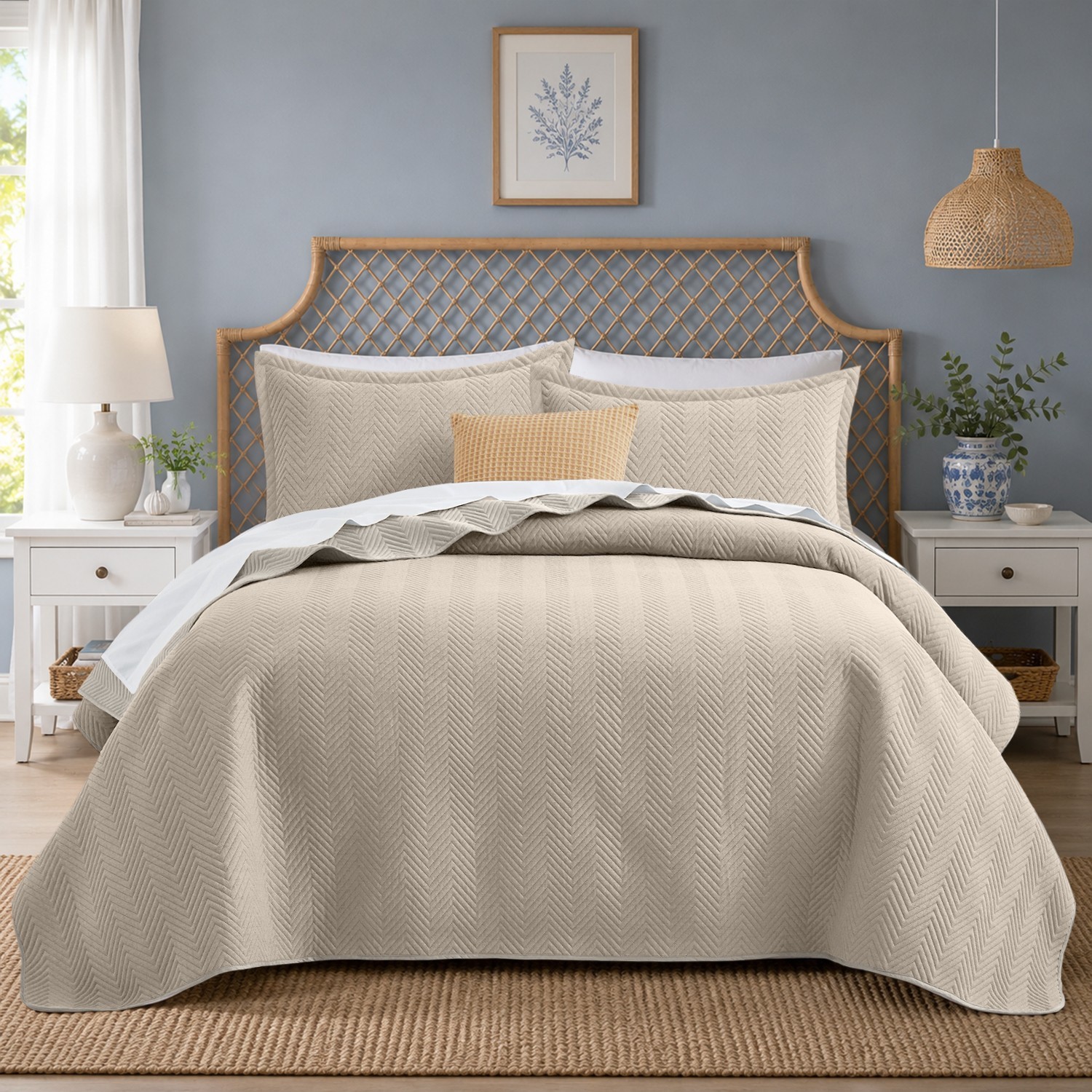 Premium Linen Quilted Bedspread Soft Plush Modern Coverlet for Elegant Bedroom gallery