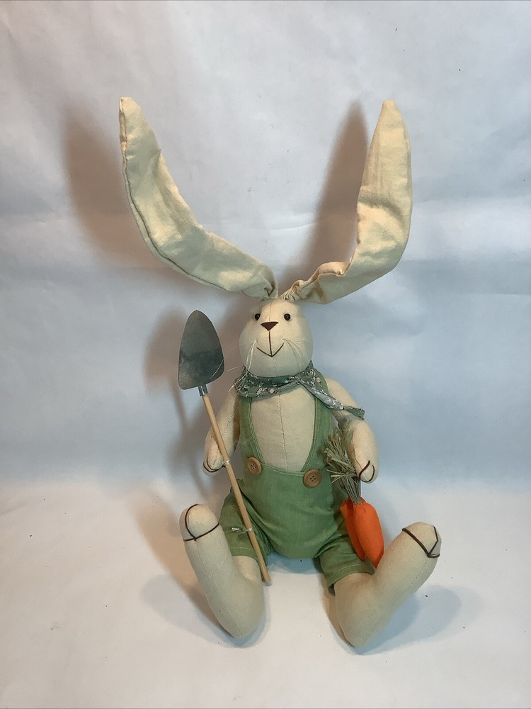 Easter Rabbit Fabric With Large Posable Ears Garden Farmer Spring Plush 20”