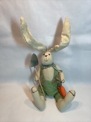 Easter Rabbit Fabric With Large Posable Ears Garden Farmer Spring Plush 20”