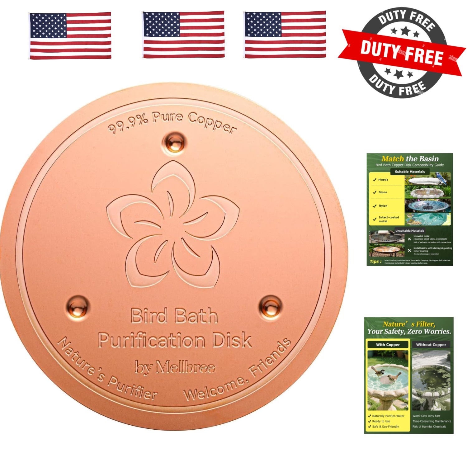 Bird Bath Copper Disc, 0.6mm 99.99% Pure Copper for Natural All-Weather Water... gallery