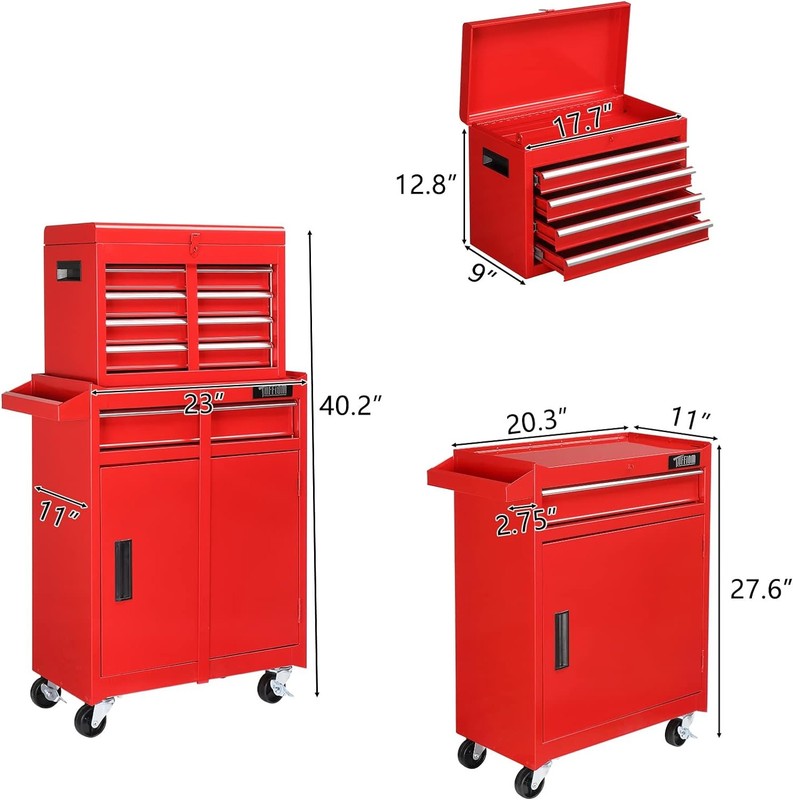 Rolling Tool Chest Storage Cabinet Mechanic Tool Organizer Box with Drawers Red gallery