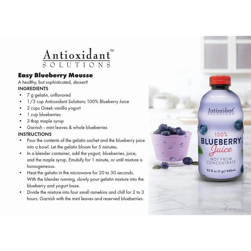 (2 pack) Antioxidant Solutions 100% Blueberry Juice Not from Concentrate, 32 fl gallery