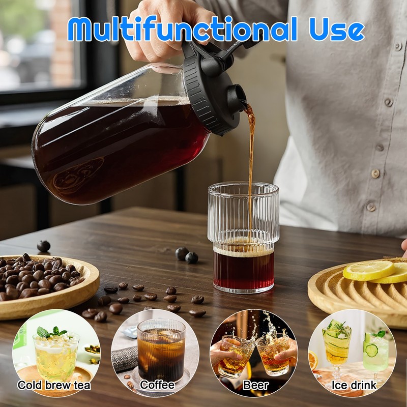 64oz Cold Brew Coffee Maker Iced Coffee Maker Mason Jar w/Stainless Steel Filter gallery