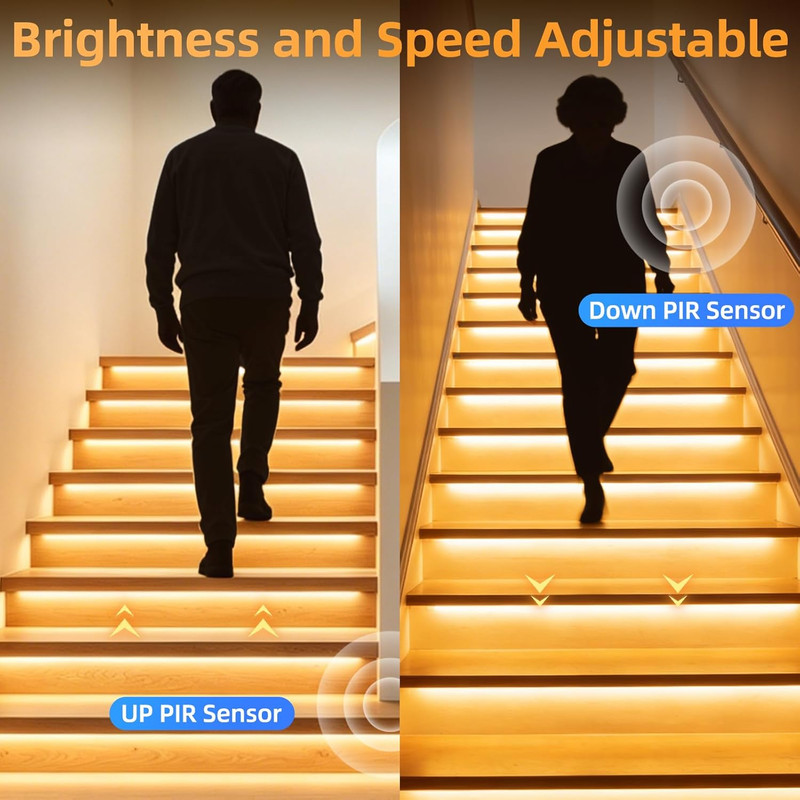 Wired Indoor Motion Sensor Stair Light with 20'' Cuttable LED Strip, 9 Modes gallery