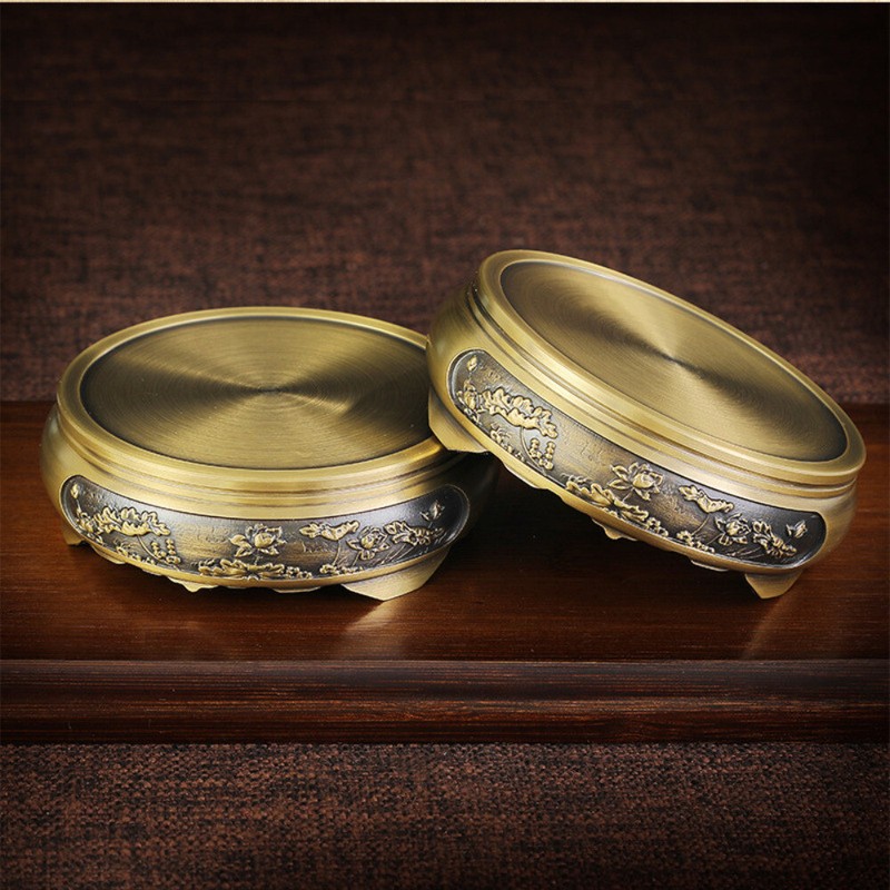 Brass Copper Display Stand Pedestal Carving Round Base Vase Pot Statue Chinese gallery