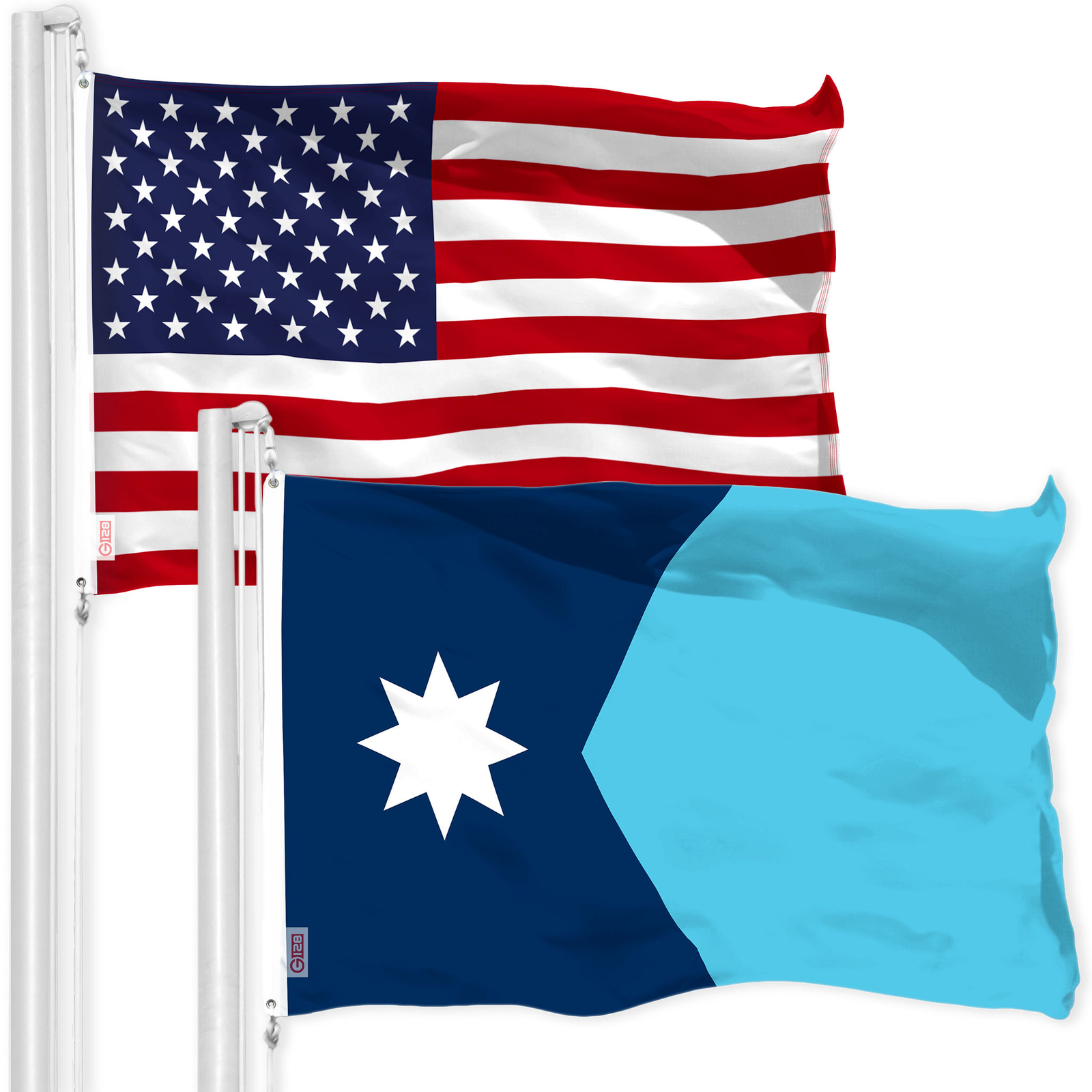 G128 Combo: American Flag & Minnesota New Version Flag 3x5 Ft Both Printed Poly gallery
