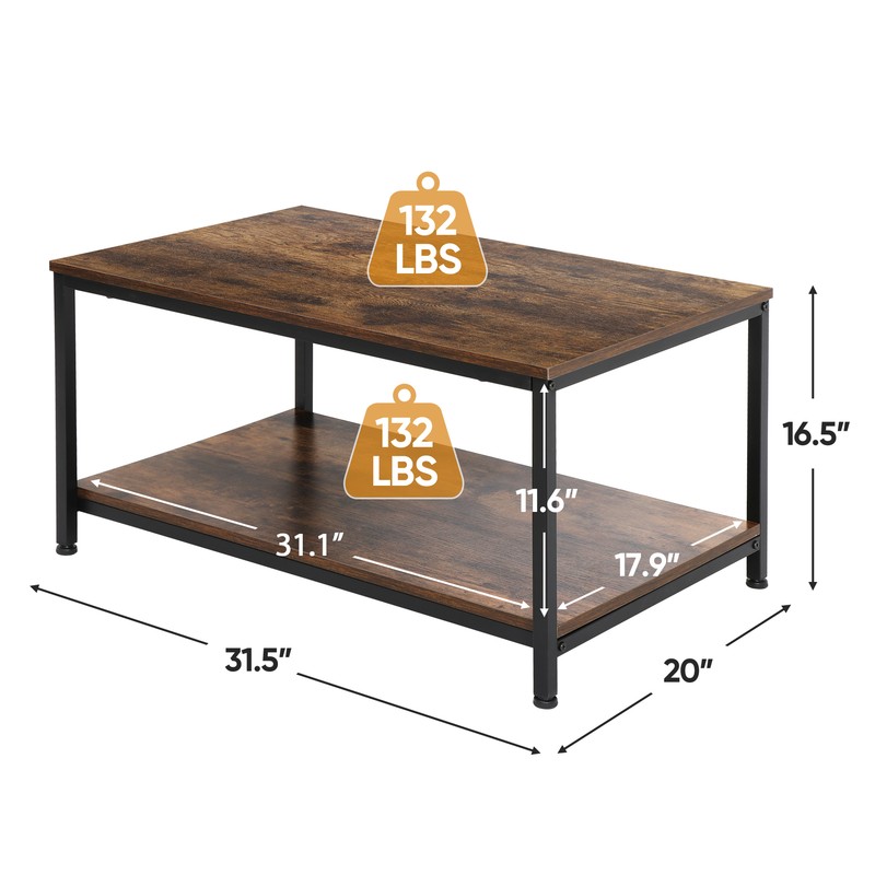 2-Tier Industrial Coffee Table Rectangle TV Stand Side End Table w/Storage Shelf gallery
