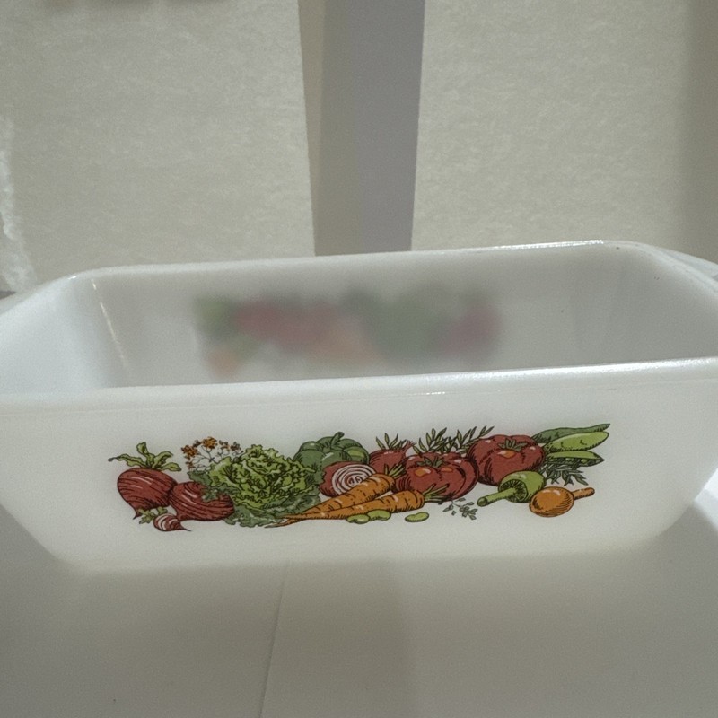 Glasbake J-522 Loaf baking Pan Vegetable Pattern 1.5qt Milk Glass Made In USA gallery