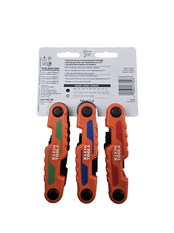 Klein Tools 70543 Compact Folding Hex Key Set, 25-Key, SAE, Metric Torx, 3-Piece gallery