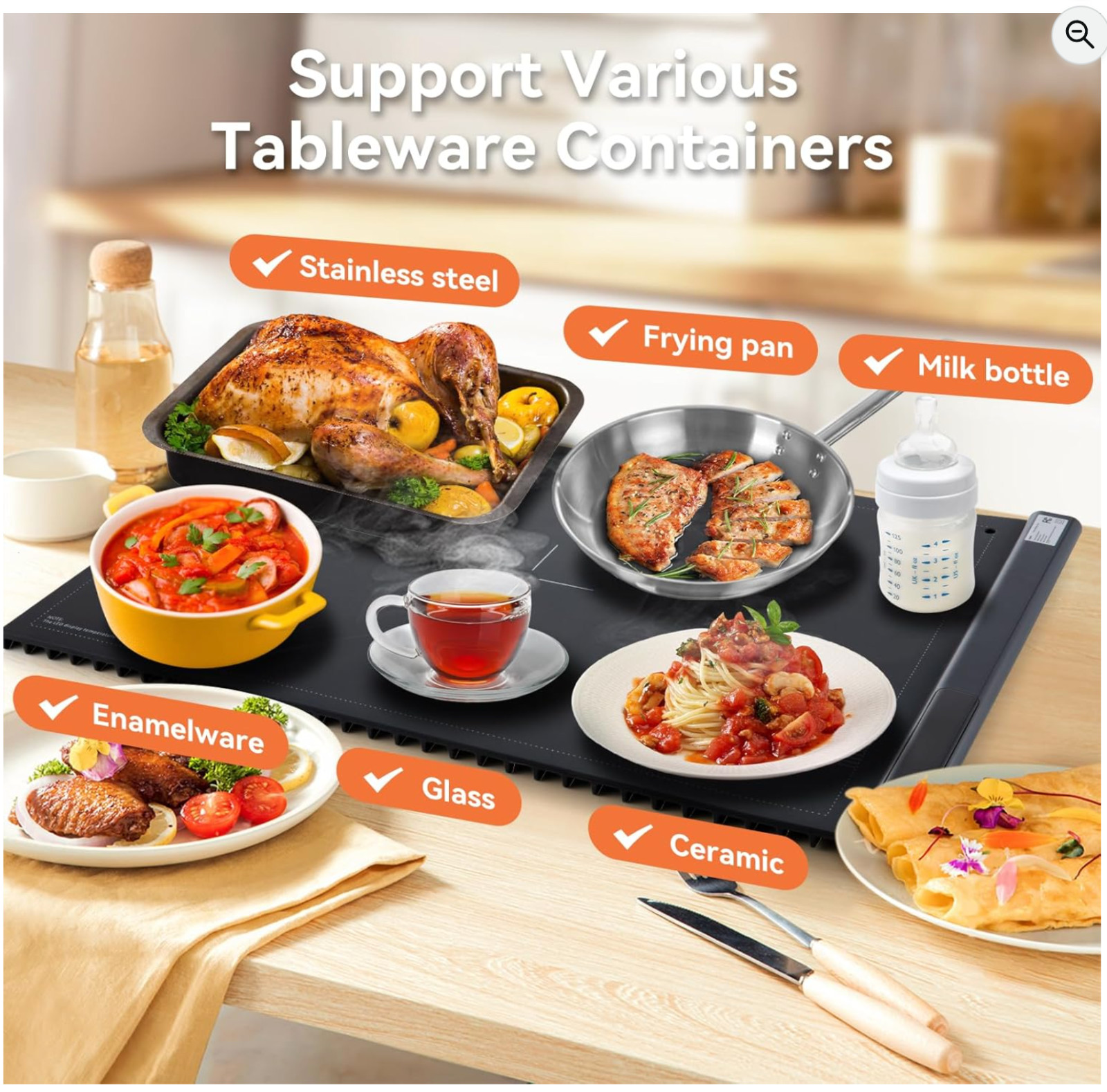 Electric Food Warming Mat with 6 Temperature Settings & 1–180 Min Timer gallery