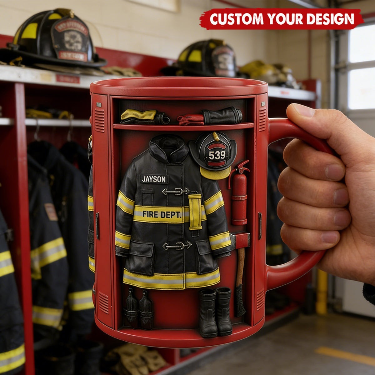 Personalized Firefighter Locker Mug, Custom Uniform Name Fireman gallery