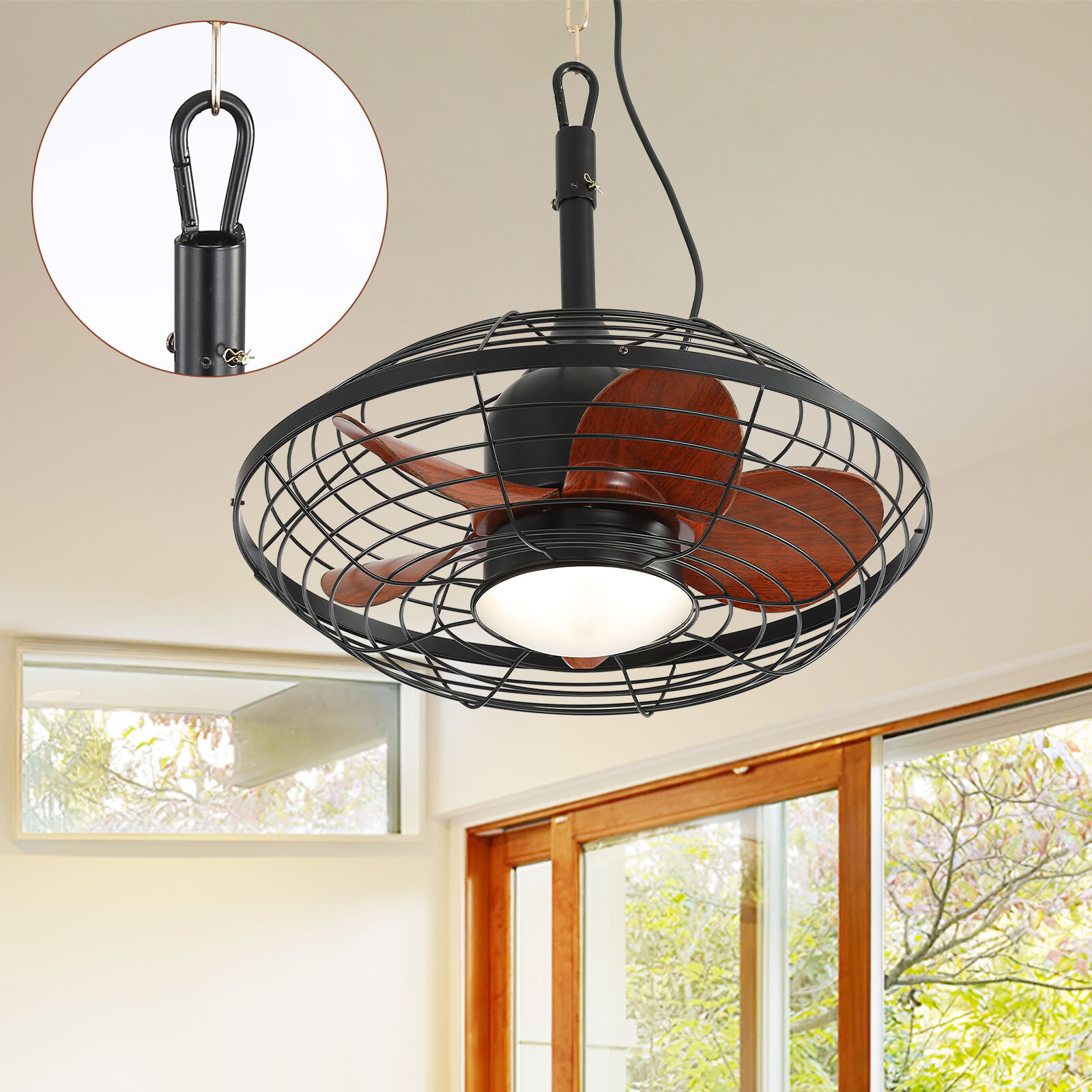 20in Plug in Caged Ceiling Fan with Light/6-Speeds for Patio Porch Hanging Fan gallery