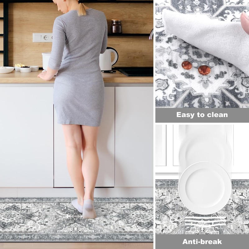 Yamaziot Boho Washable Kitchen Rugs Sets of 3, 20"x32"+20"x47"+20"x59", Grey gallery