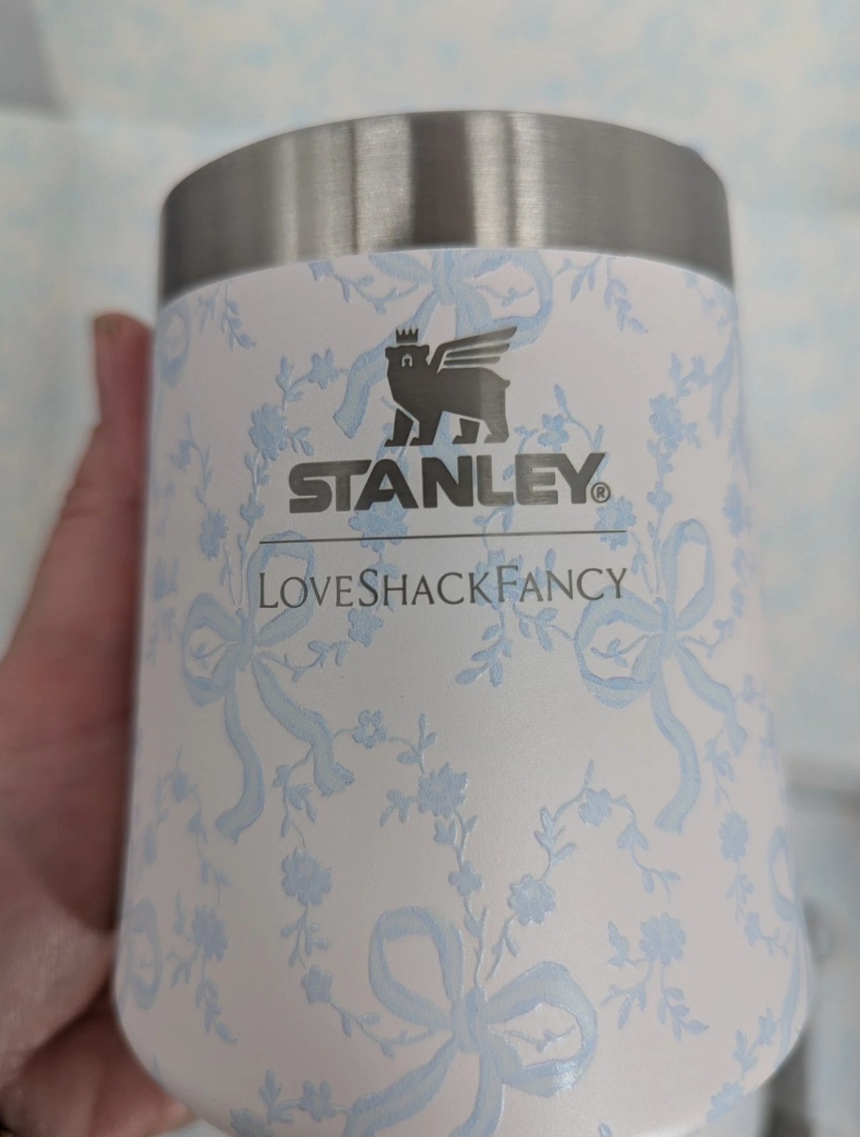 New Stanley x LoveShackFancy Reserve Wine Tumbler 11oz Coquette Bow Chantilly gallery
