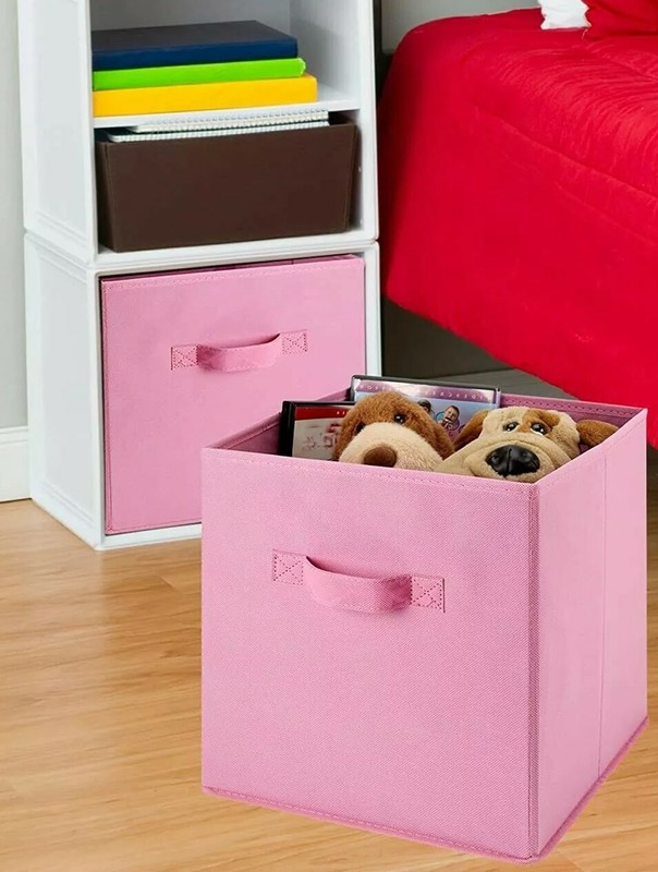 Casafield™ ~ 11" Storage Bin ~ Polyester Cube ~ Pink ~ Solid Pattern gallery