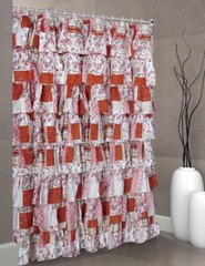 PATCHWORK Ruffle Fabric Shower Curtain MULTI Color RED size 72 x72 inch
