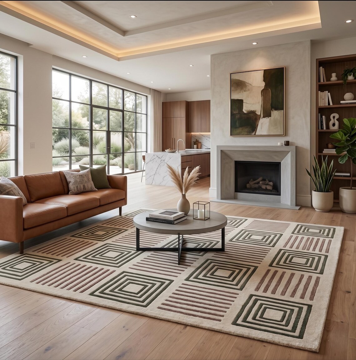 Hand-Tufted New Zealand Wool Rug – Mid-Century Modern Geometric Area Carpet gallery