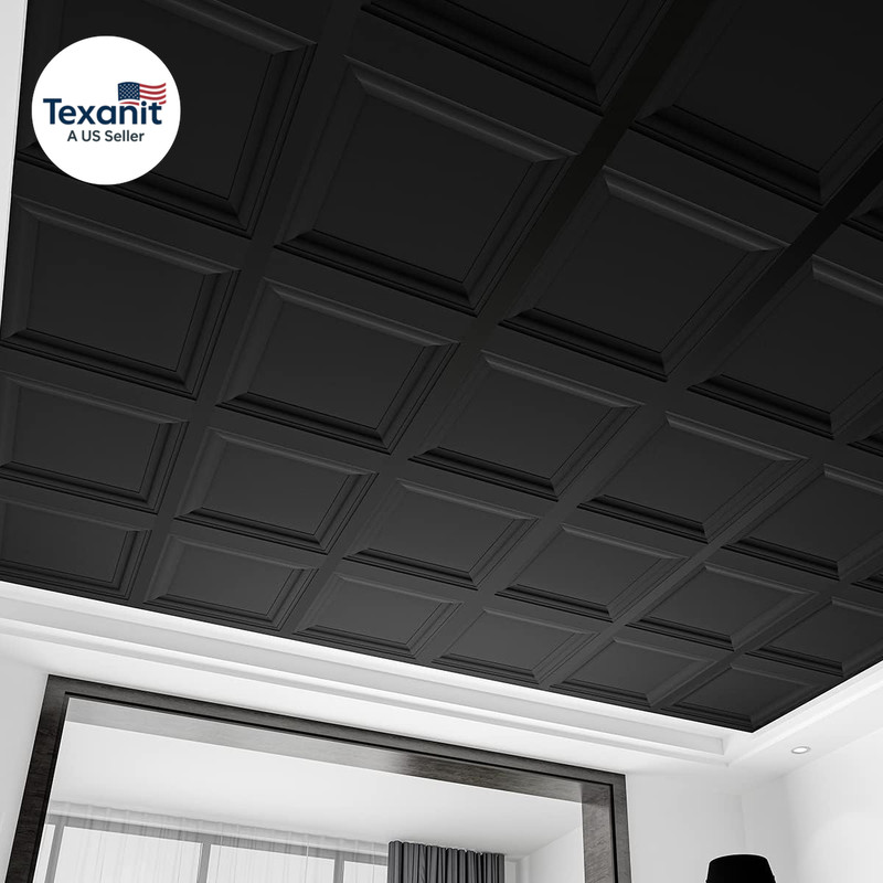 24-Pack Square Drop Ceiling Tile 2Ft X 2Ft in Black, PVC Ceiling Panel 24 X 24In gallery