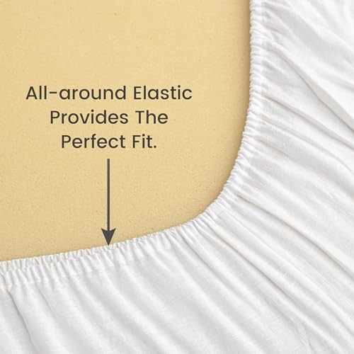 100% Linen Fitted Sheet - Organic Deep Pocket Bed Sheets for 16" Queen White gallery