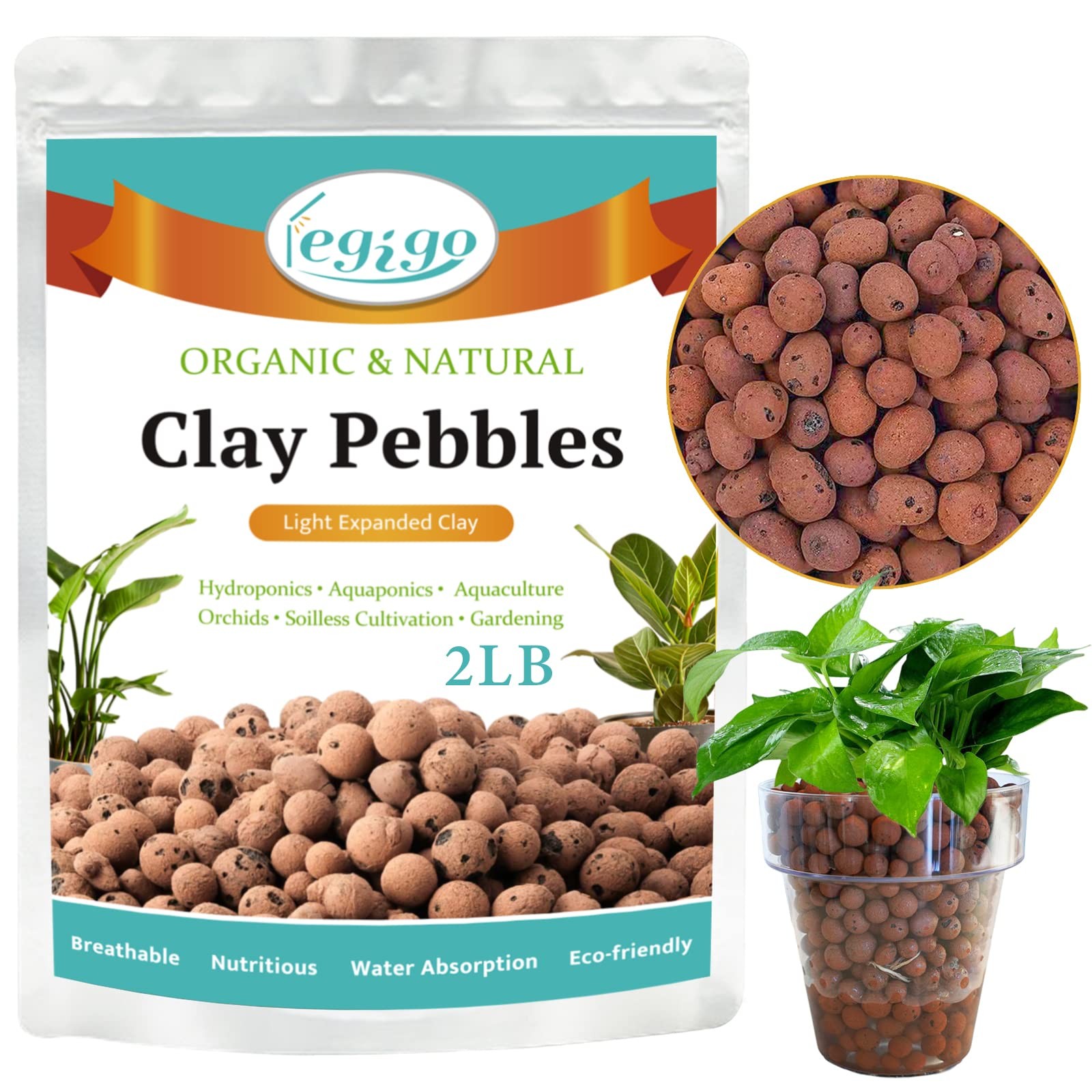Legigo 2 LB Organic Leca Clay Pebbles for Plants, 4mm-16mm 100% Natural 2LB gallery