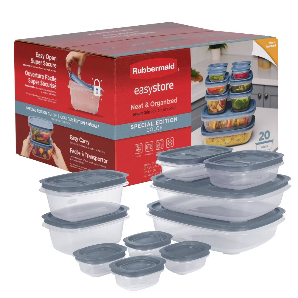 Rubbermaid Easy Store 20pc Large Rectangle Food Storage Container Set gallery