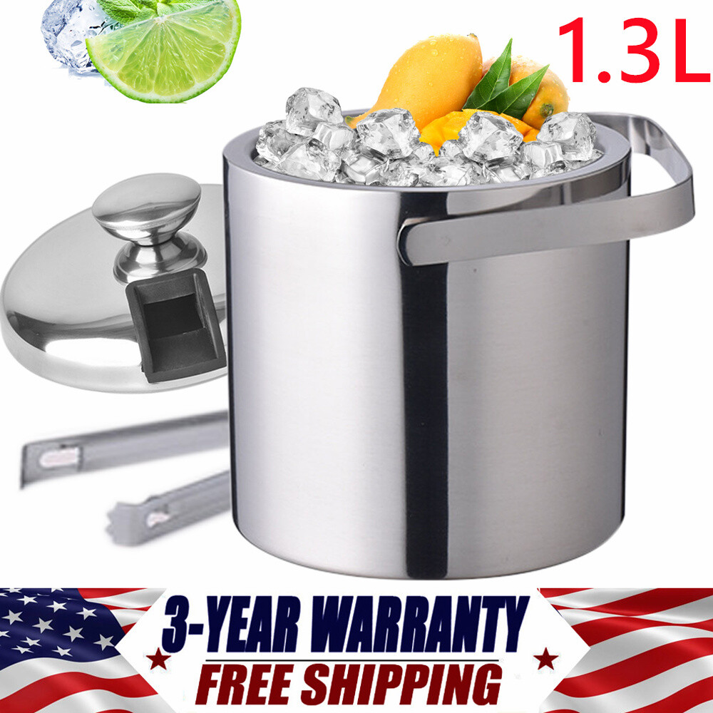 Outdoor Insulated Ice Bucket Stainless Double-Wall With Lid and Ice Tong 1300ML gallery