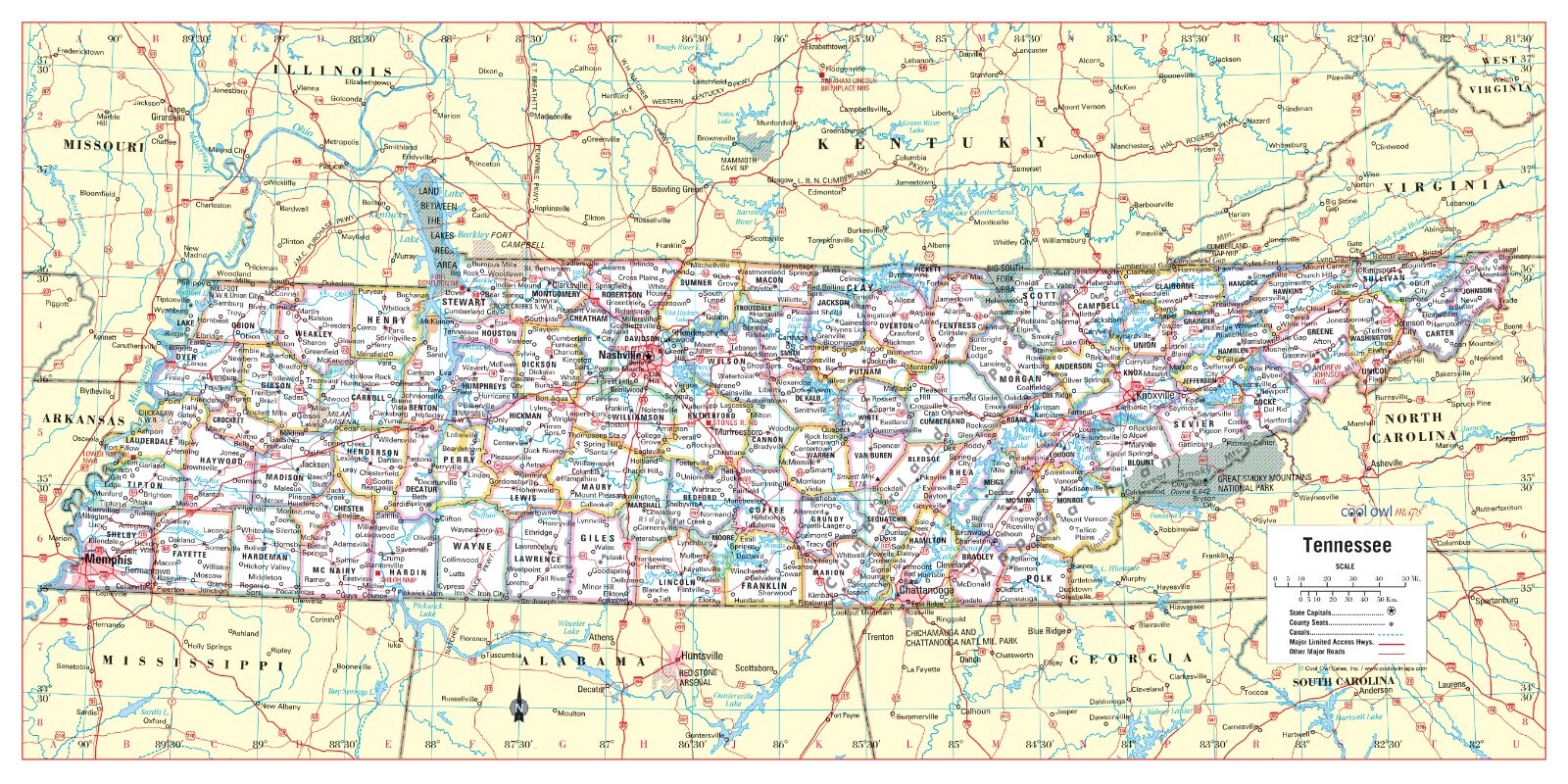 Tennessee State Wall Map Large Print Poster gallery