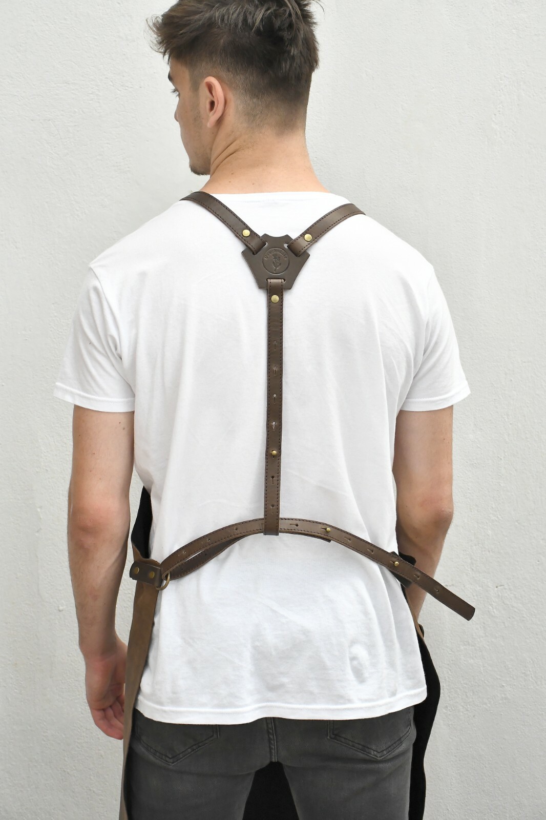 Leather Crossback Apron Handmade Adjustable Vegetable-Tanned Leather Cross Back gallery