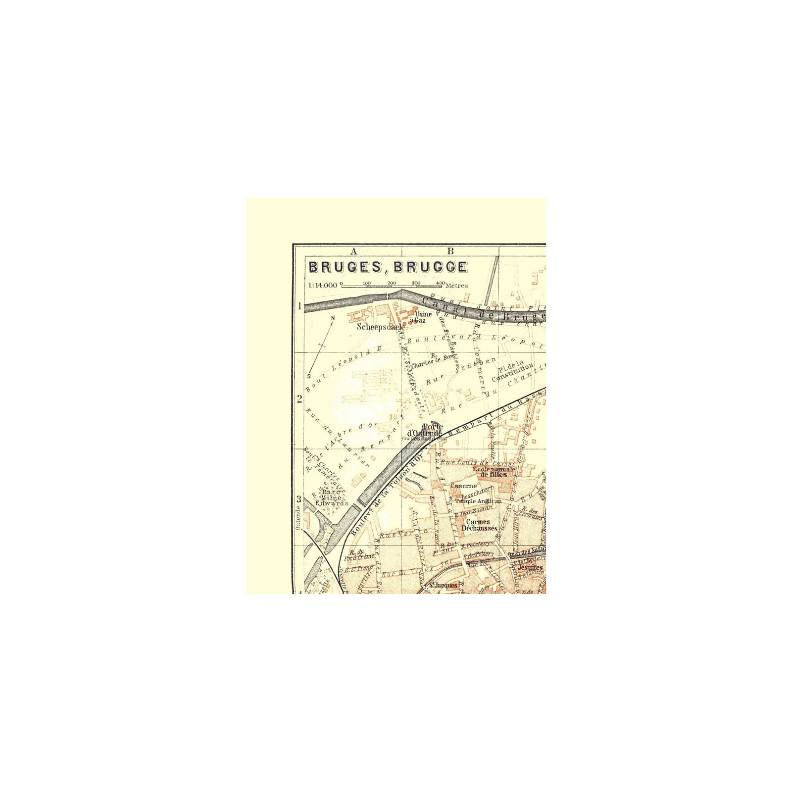 Historic Map - Bruges Belgium - Baedeker 1910 - Vintage Wall Art gallery