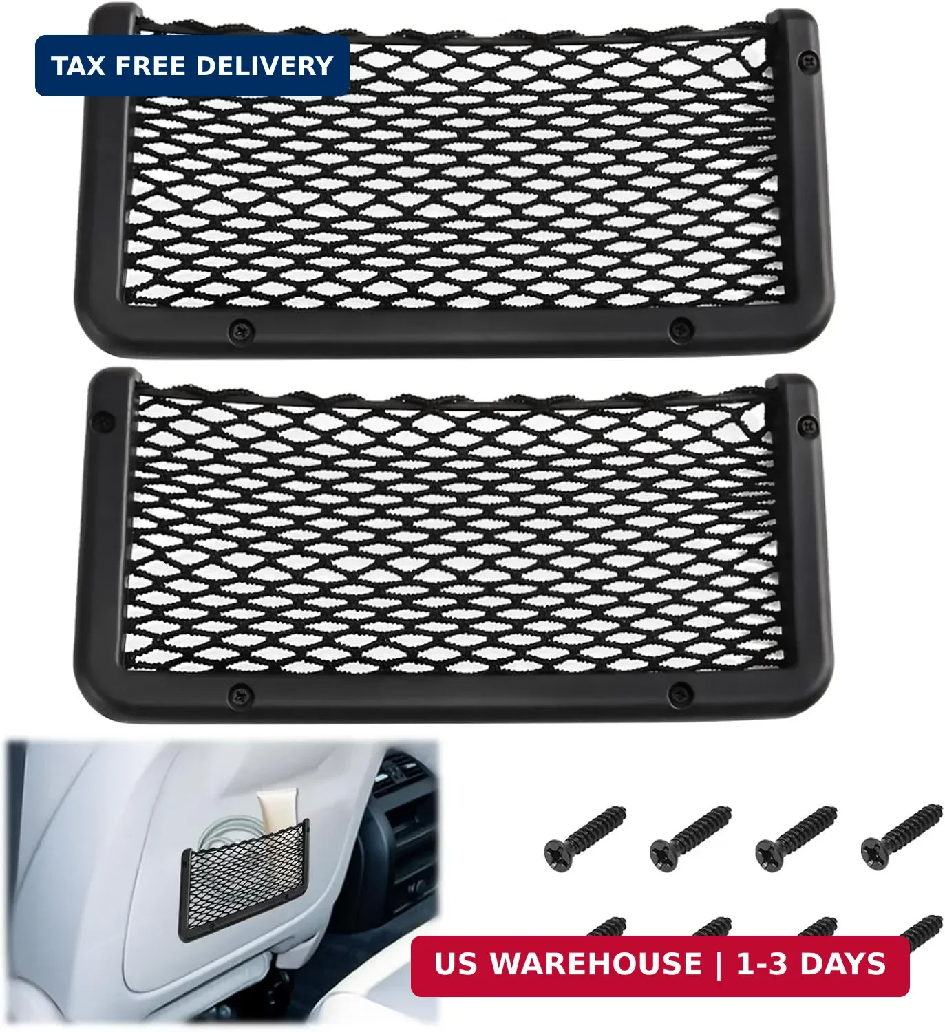 2 PCS Car Net Pocket, ABS Plastic Frame Cargo Net Storage Pockets Phone Nets, Ca gallery