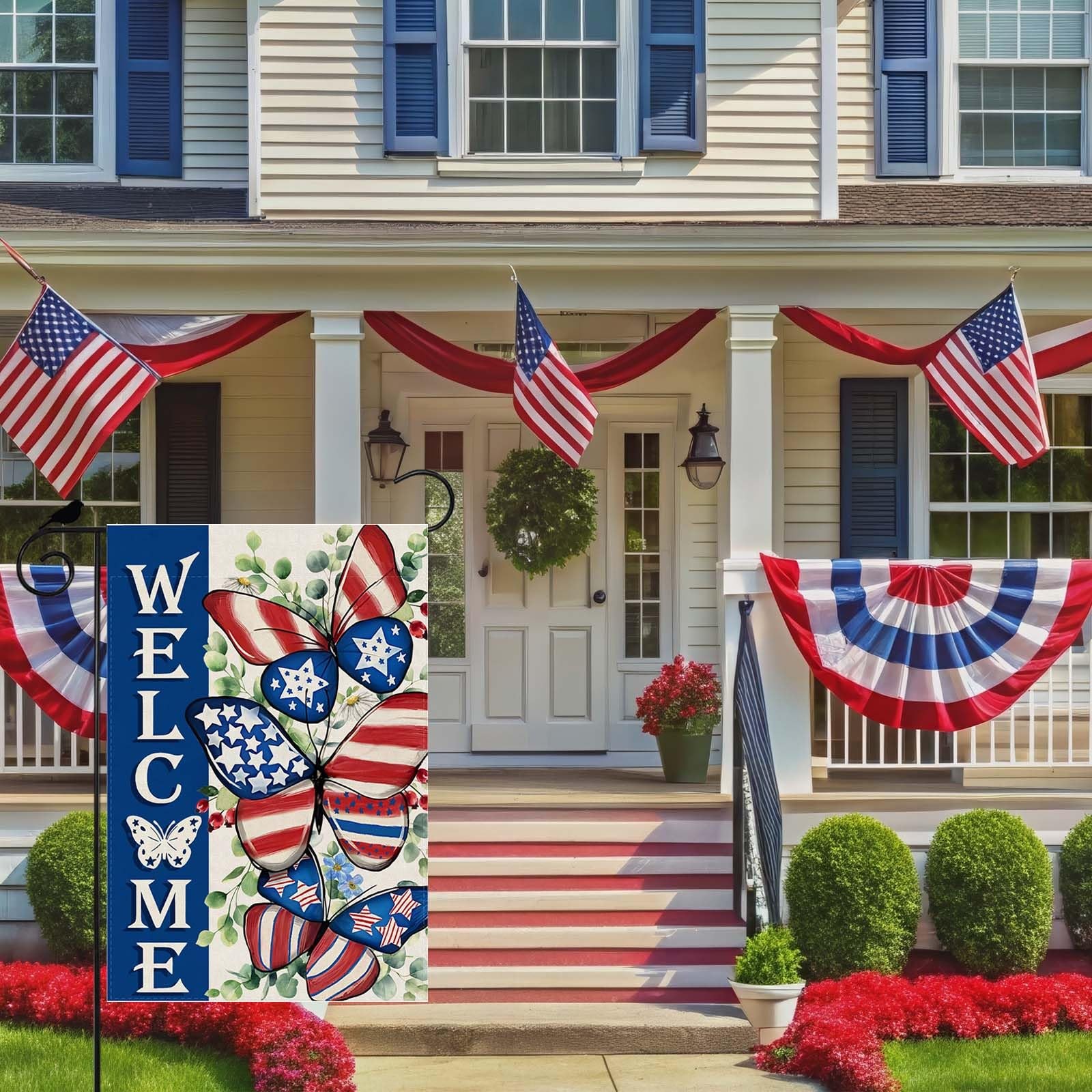 Welcome America Stars Butterflies Eucalyptus Leaves Flowers Patriotic 4th of ... gallery