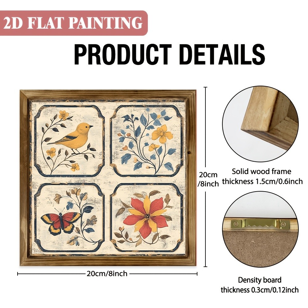 Simple Quad Grid Floral Bird Whitewashed Wooden Plaque Modern Tabletop Gift gallery