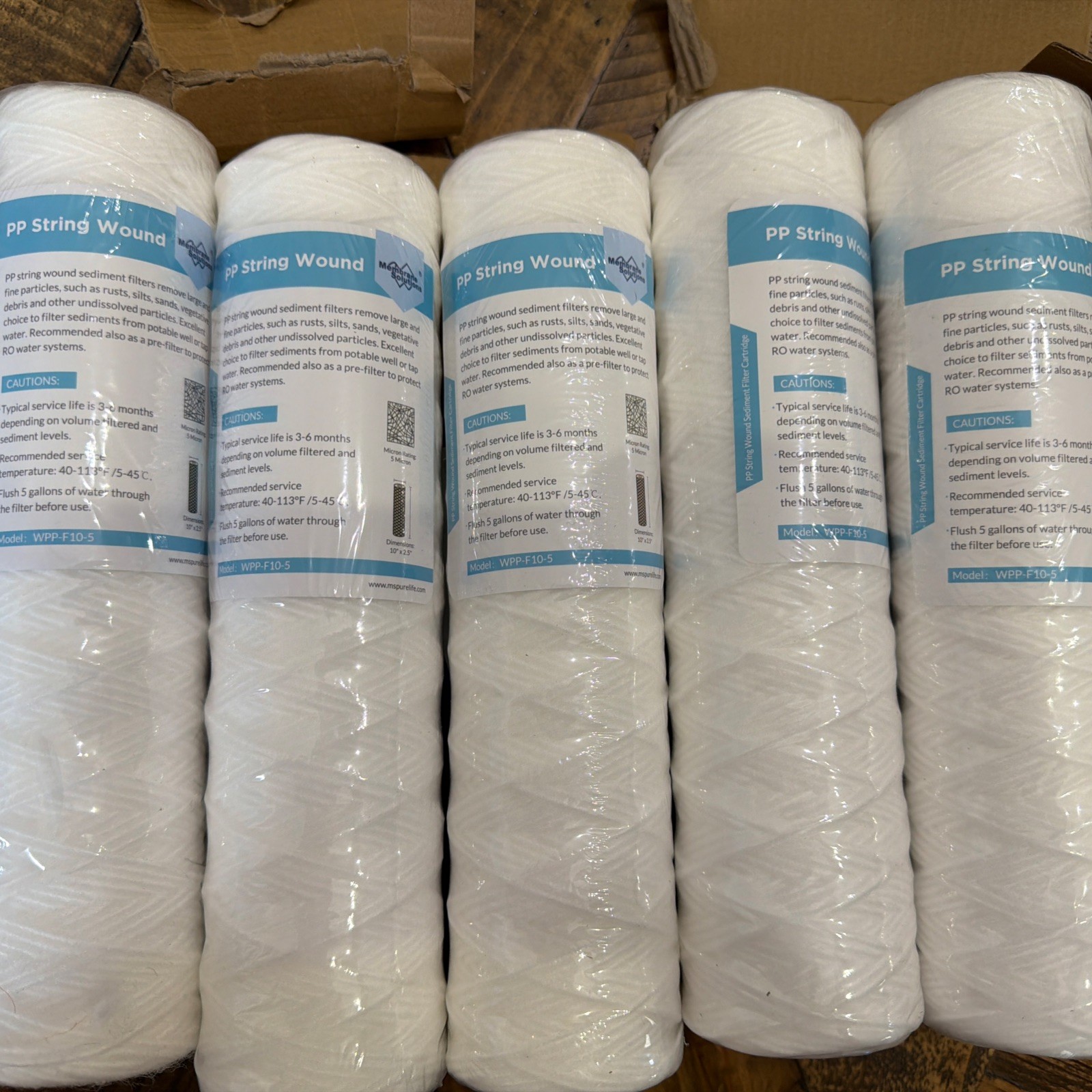 Membrane Solutions PP String Wound Sediment Filter 10"x 2.5" - 5 Pack, Open Box gallery