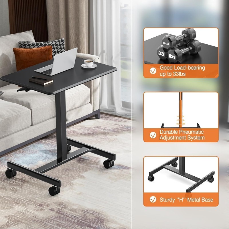 Portable Rolling Laptop Adjustable Height Black White Mobile Small Stading Desk gallery