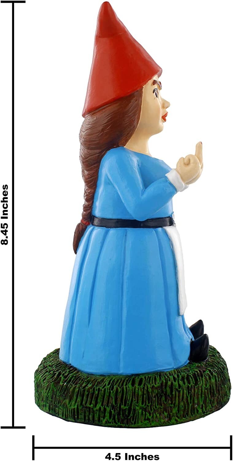 NEW - Gnometastic - Middle Finger Gnome - Lady Double Bird Statue, 8.45in Garden gallery