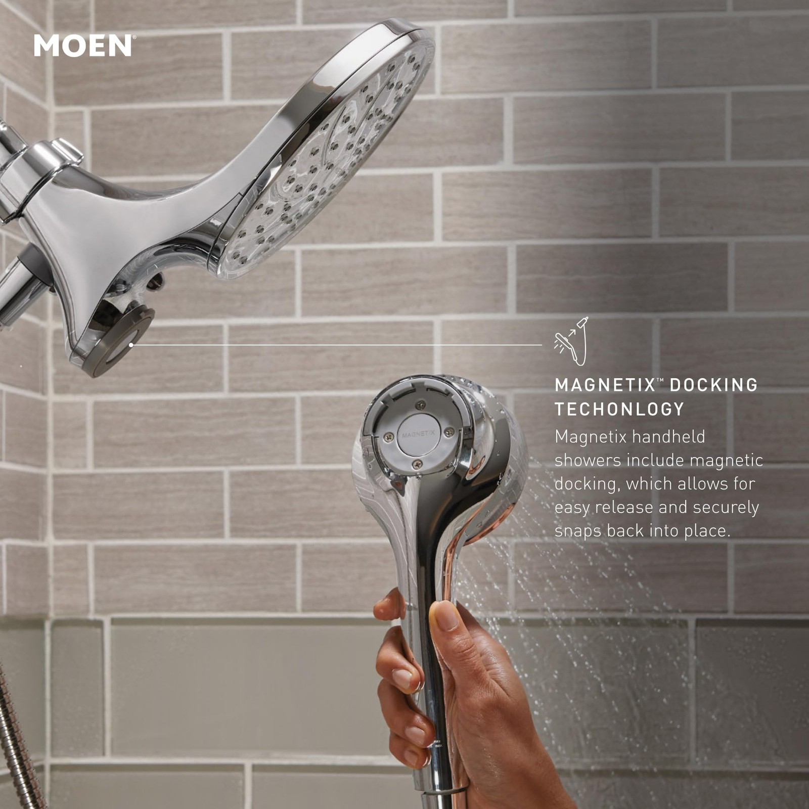 Showerhead 2-in-1 Rain Detachable Handheld Magnetic Chrome Moen 26009 Engage gallery