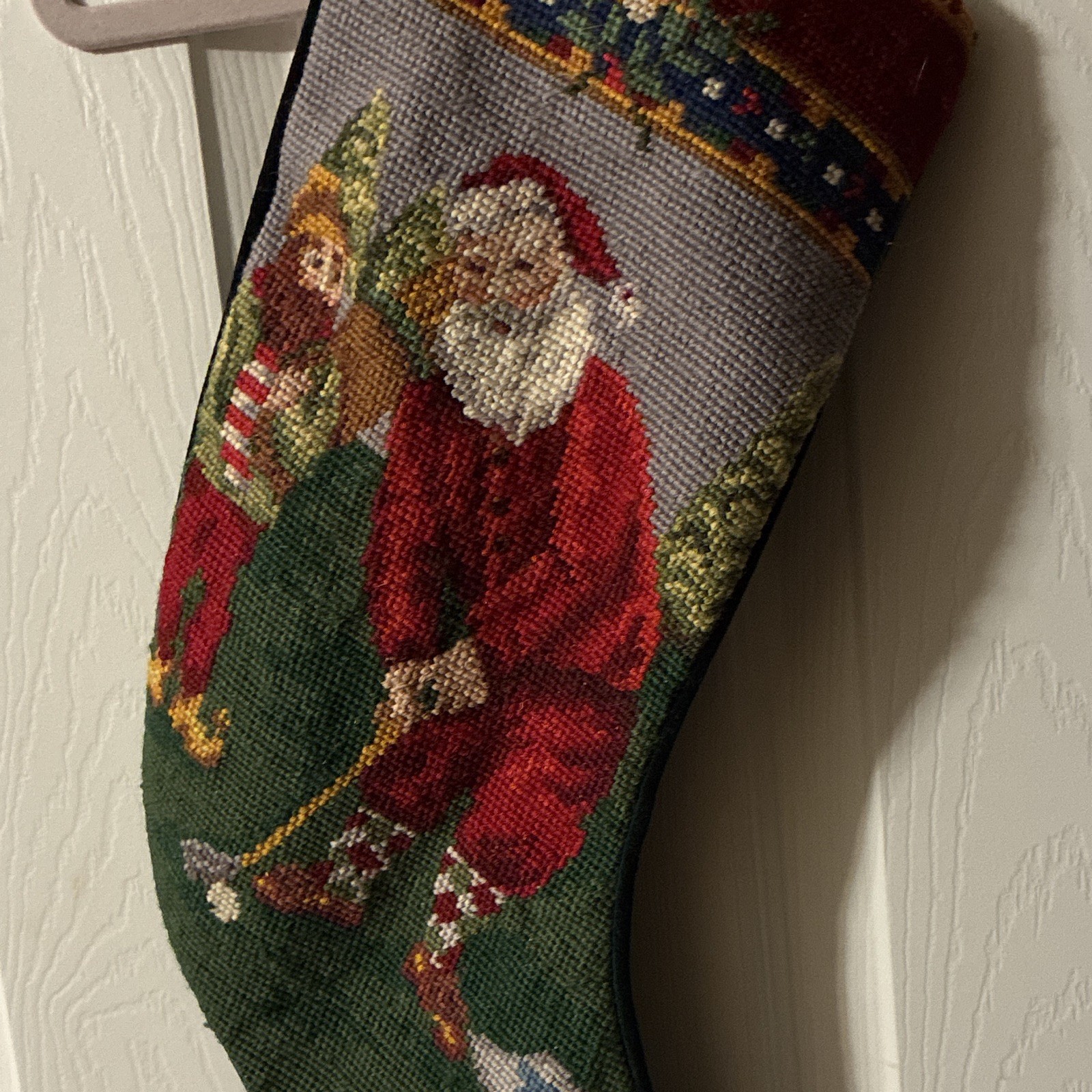 Needlepoint Christmas Stocking Santa Claus Golf Scene, Multicolor gallery